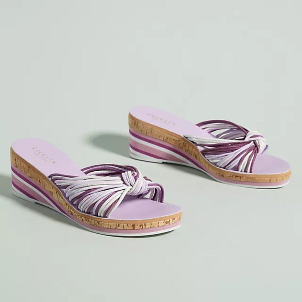 New Cecelia New York Size 7 Women's Rainbow Wedge Sandals - Purple
